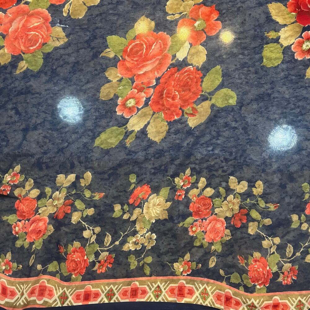Navy Blue Floral Scarf Wrap Roses Cottagecore Sheer Lightweight 78x42โ